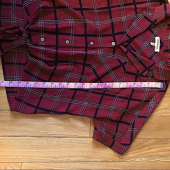 Monteau Burnt Orange Plaid Tie Front Blouse - Picture 7 of 8